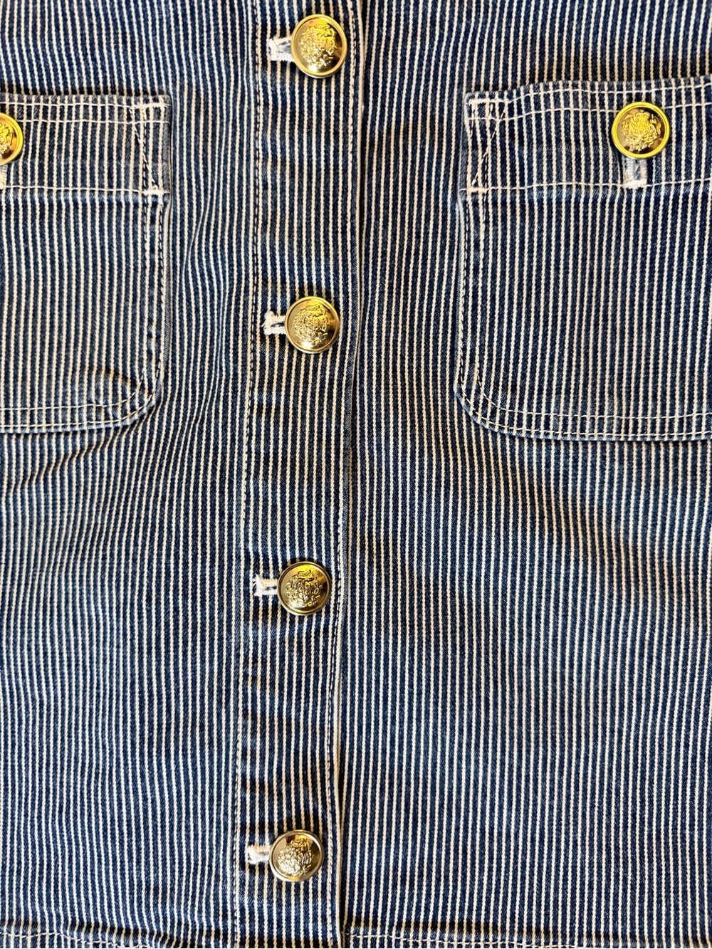 Striped Button-Front Denim Mini Skirt - Blue - Picture 4 of 5